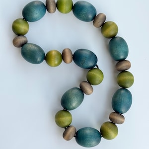 Unused Vintage Aarikka wooden necklace with stamp, 1980s, Kaija Aarikka