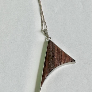 Rare Modernist Sterling silver pendant with teak by Tarmo B Lempinen, 1961, Made in Finland