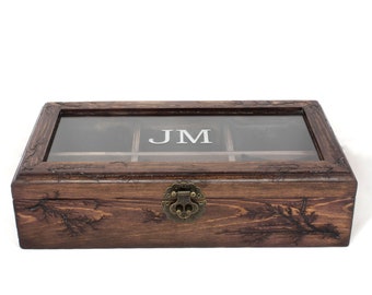 Watch Box Glass Lid, 6 Watch Storage Box, Christmas Gift, Valentine's Day Gift, Wooden Anniversary Gift, Father's Gift, Personalized Gift