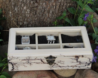 Lichtenberg Burning Watch Box: Personalized Wood & Glass Display