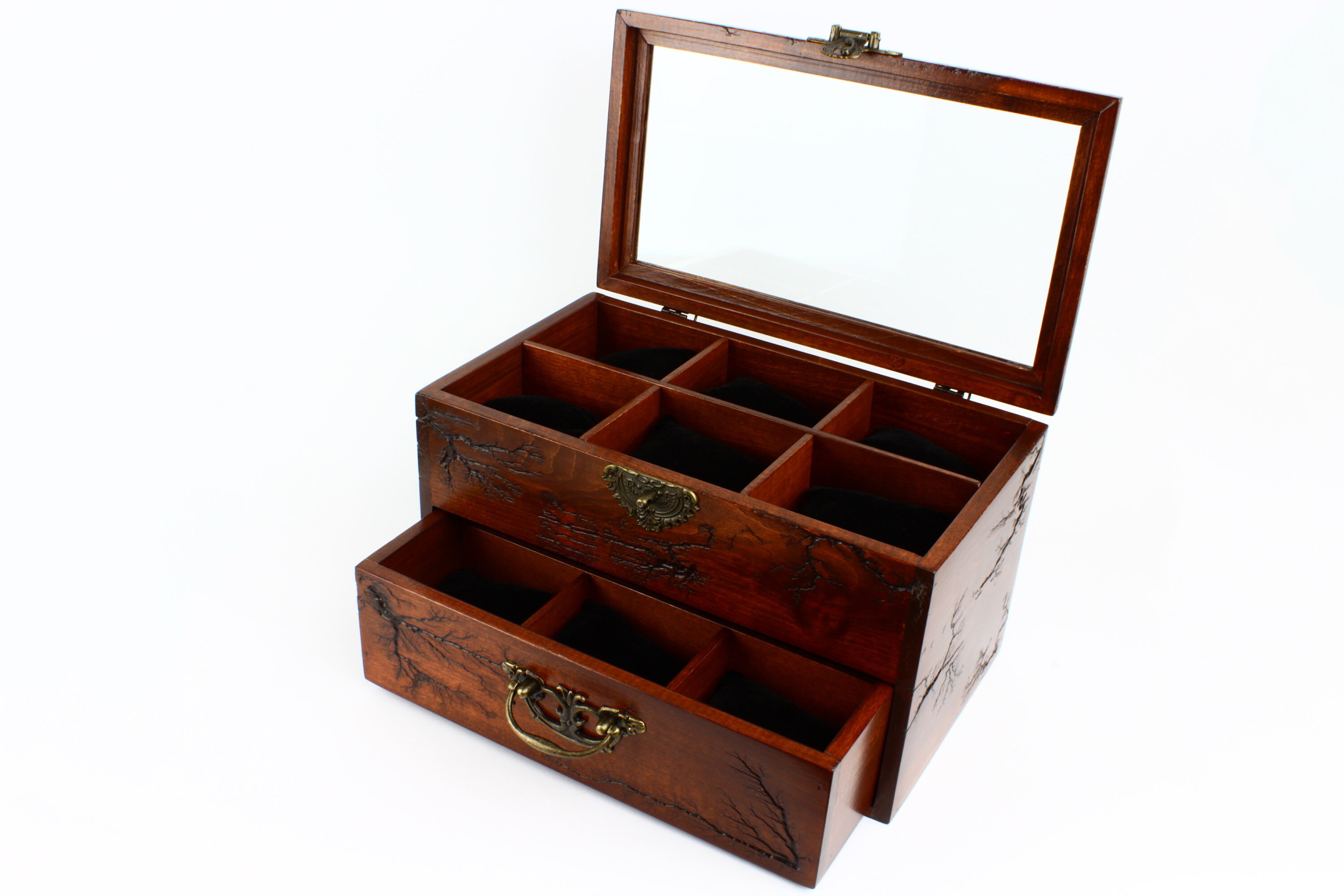 12 Watches Glass Lid Box Drawer Watch Case 12 Compartment Etsy