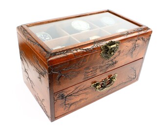 Personalized Wooden Watch Box: 12-Slot Glass Lid Engraved Organizer