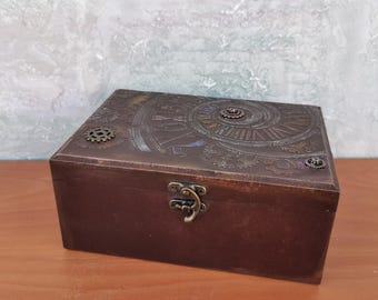 Steampunk Watch Box: Handmade Industrial Wooden Keepsake Organizer