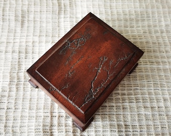 Wooden Playing Card Box for One Deck, Lichtenberg Burned Wood, Handmade Card Storage Case, Unique Gift for Card Players
