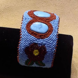 Beaded Cuff Bracelet with White Water Turquoise