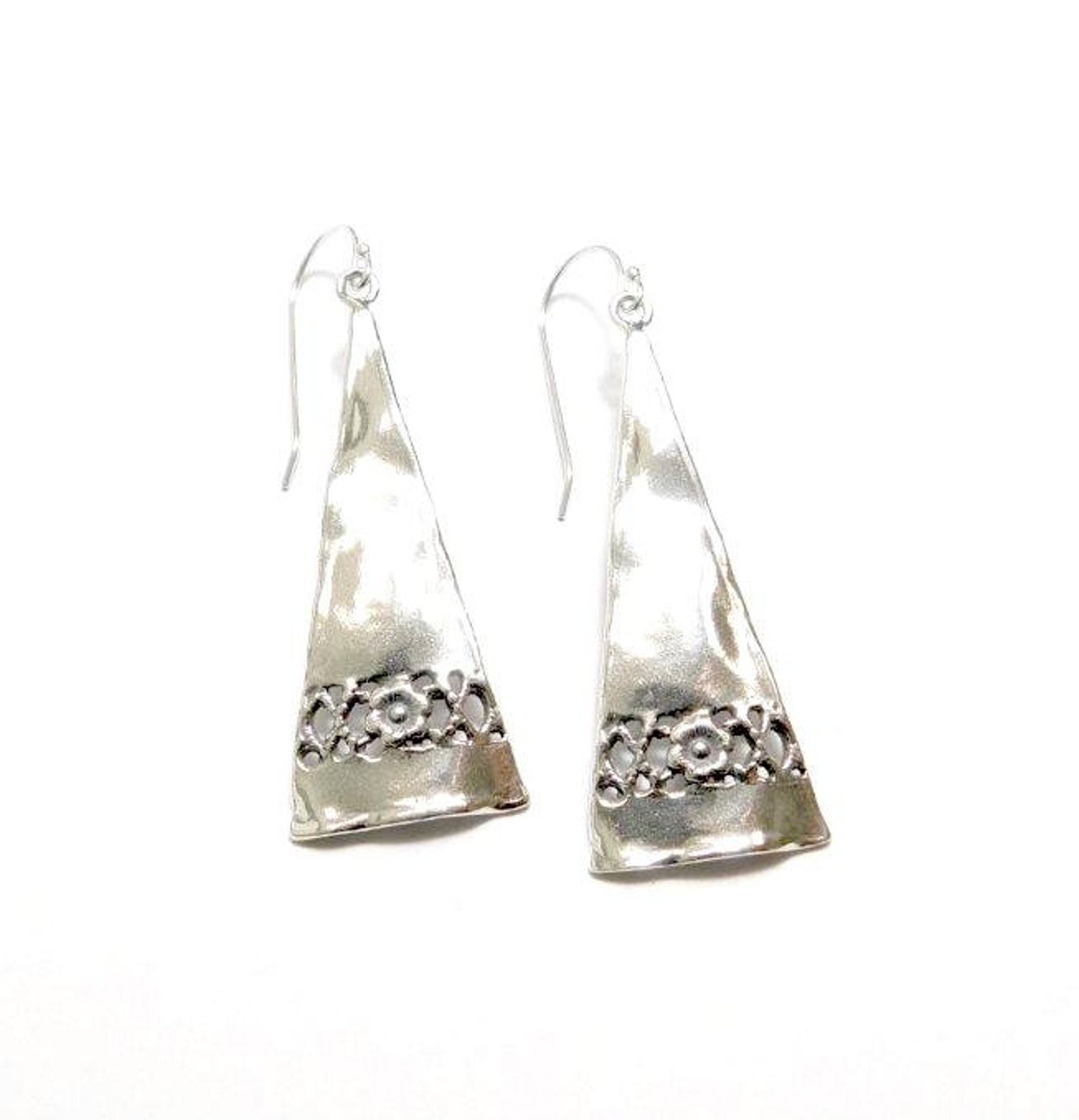 Sterling Silver Triangle Dangle Earrings With Pearls Lapis Etsy