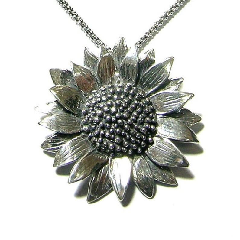 925 Sterling Silver/ Sunflower Necklace/ Silver Chain/ Happy/ Etsy