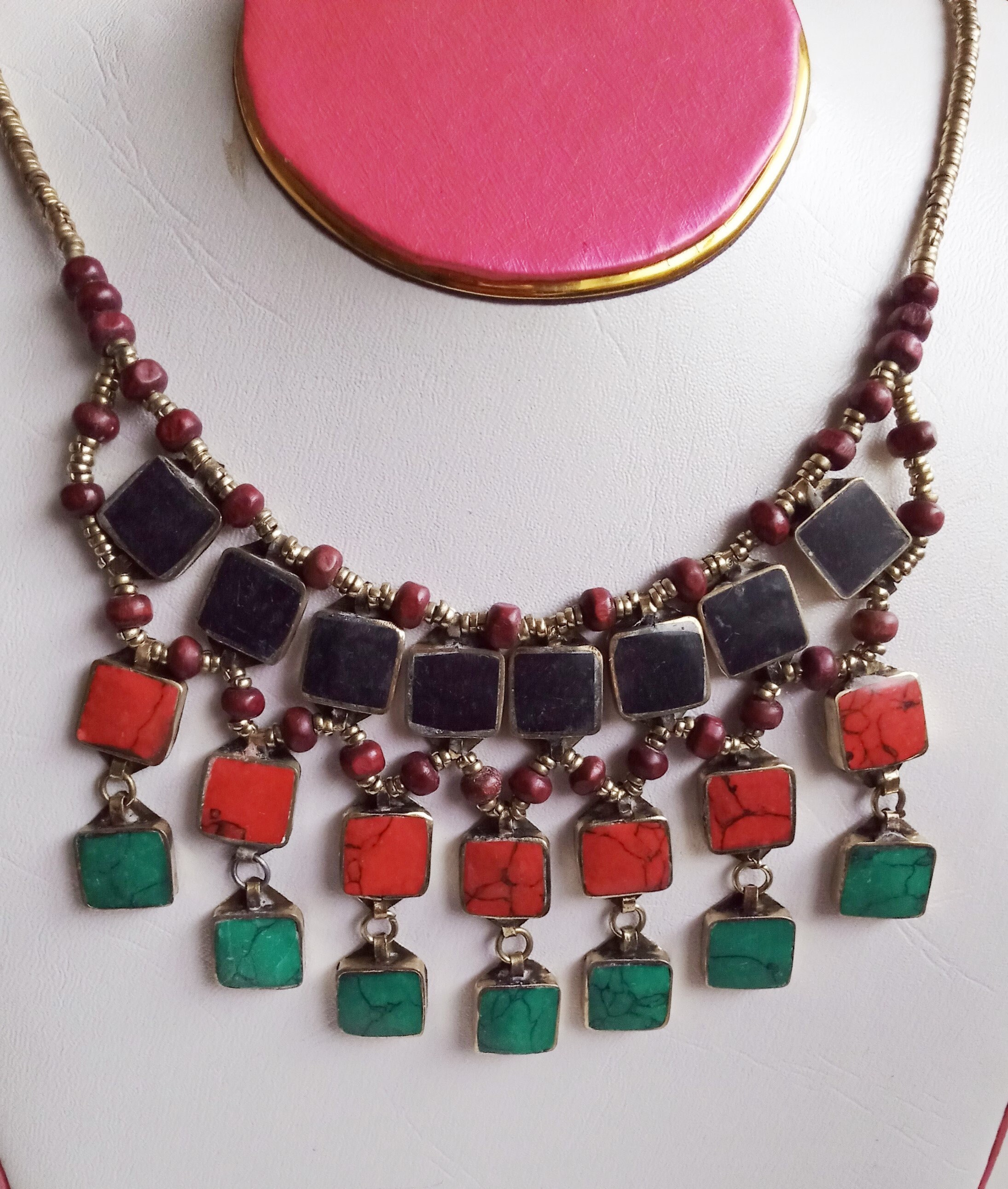 Afghan Multicolor Stone Necklace Boho 