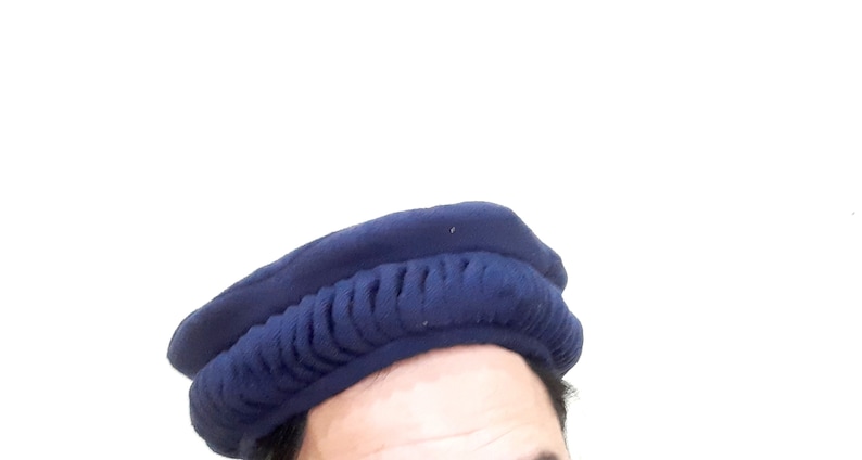 Blue color Handmade Afghan pakol hat with crown feather