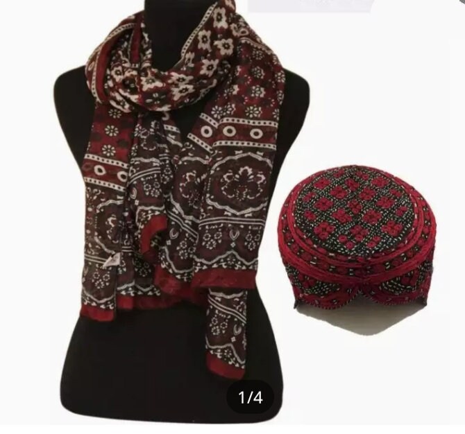 Cap Handmade 100% Cotton Ajrak and Topi 