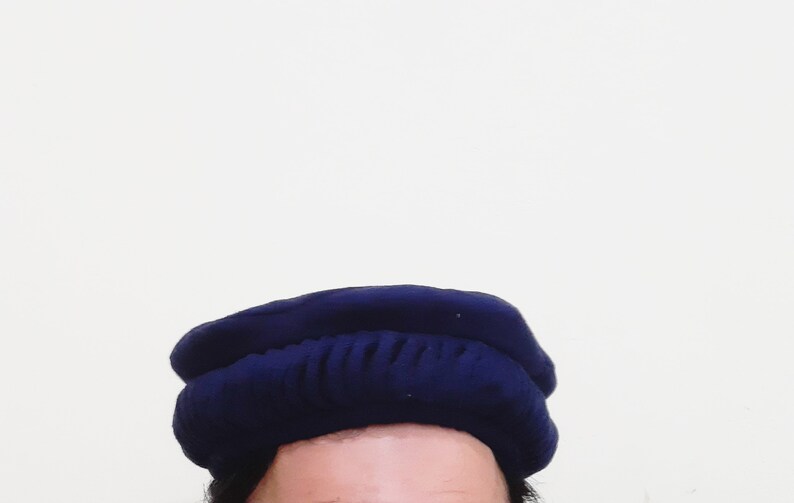 Blue color Handmade Afghan pakol hat with crown feather