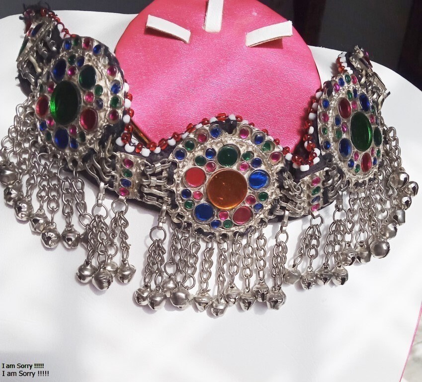 Vintage Afghani Kuchi German Silver Necklace Multicolored | Etsy