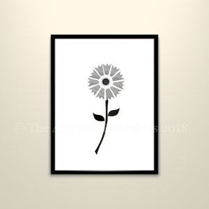 Black - white flower print, Black & white art print, floral print, Printable Art, modern wall art print