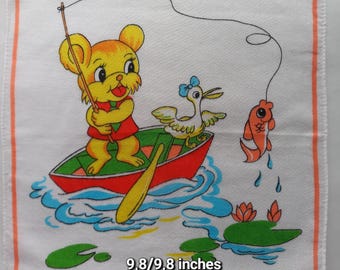 Pañuelo de algodón vintage, de pescador, usado, dobladillo a máquina, 9,8 x 9,8 pulgadas.