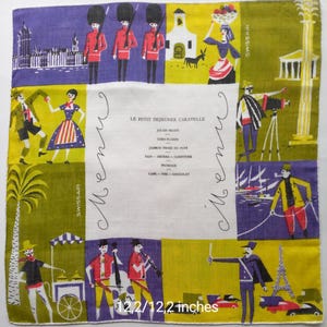 Vintage | Handkerchief | SWISSAIR menu | Switzerland | Cotton | Hand-hemmed | Used | 12.2/ 12.2 inches