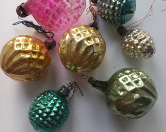 Vintage | Christmas Ornaments | Lot of 7 | Glass | Hanging | Nuts | Christmas Tree Toys | Used