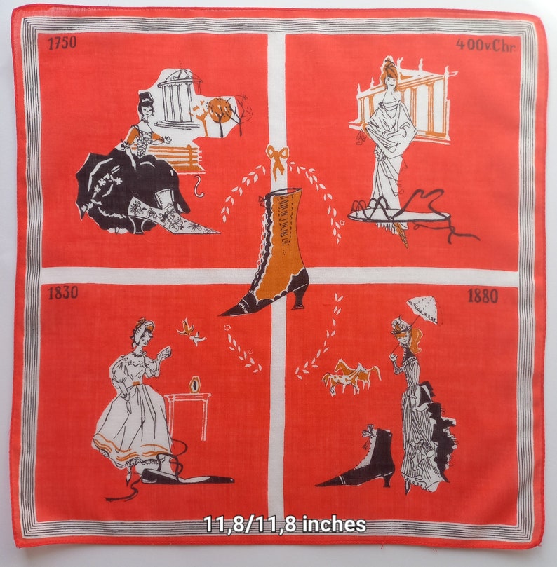 Vintage handkerchief ladies shoes ladies at different times of history cotton used 11.8/11.8 inches zdjęcie 1