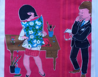 Vintage | Handkerchief | Artist Girl | Boy Boss | Love | Boy | Used | 11.8/11.8 inches