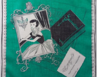 Vintag | Handkerchief | Lady at the Theater | Mozart | Invited to Dinner | Used | 11.02/10.62 inches