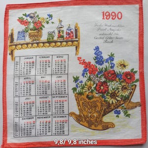 Vintage | Handkerchief | Calendar | Merry Christmas | Flowers | Kitchen Shelf | Cotton | Machine Hem | Used | 9.8/9.8 inches