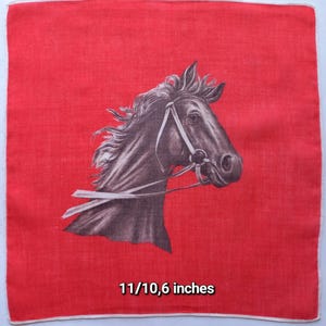 Vintage |   Handkerchief | Horse | Red Square | Cotton | Machine Hem | Used | 11/10.6 inches
