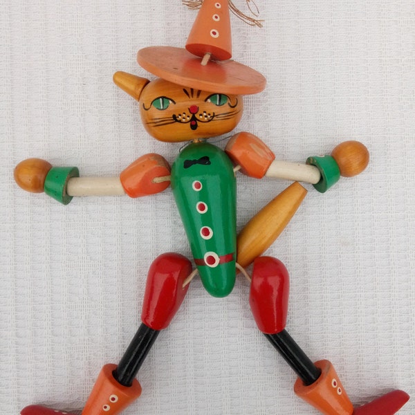 Vintage Cat in Boots,Vintage Toys,Wooden Toys,Preschool Toy,Montessori Toy,Handmade Toy,Collectible,Retro Art decors,Mobile cat,Wooden Toy