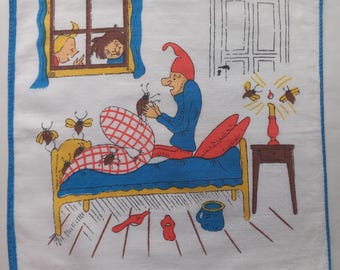 Vintage Einstecktuch, Baumwolle, Max und Moritz, gebraucht, Maschinensaum, 25/25 cm.