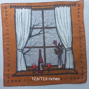 Vintage | Handkerchief | Swiss Winery | Schachenmann Schaffhausen | Cotton | Machine Hem | Used | 12.6/ 12.6 inches