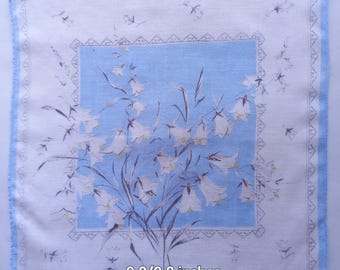 Vintage katoenen zakdoek, lelietje-van-dalen, gebruikt, machinezoom, 9,8/9,8 inch.