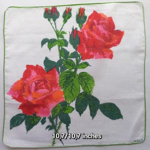 Vintage Red Rose Handkerchief - Nelo Cotton Hanky (10.7 in