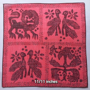Vintage | Handkerchief | Mythical Animals | Antique Animals | Flowers | Cotton | Machine Hem | Used | 1/11 inches