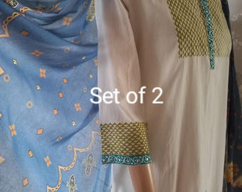 Katoenen Kurta-jurksjaalset: zijsplitten (gebruikt, klein defect)