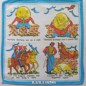 Vintage | Handkerchief | Fairytale | Fairytale Characters | Cotton \ Machine Hem | Used | 8.3/8.3 inches