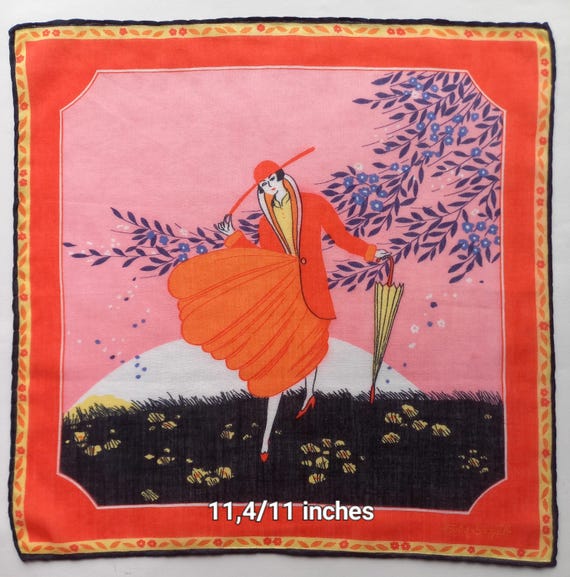 Vintage Vogue Cover Handkerchief: Fisba Stoffels Lady with Umbrella