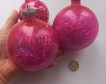 Vintage | Christmas Decoration | Lot of 3 | Maxi Balls | Hanging | Glass | Used