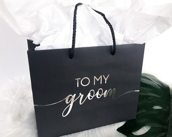 Personalised Gift Bag Paper Pink Black White Wedding Bridesmaid Best Man Bride