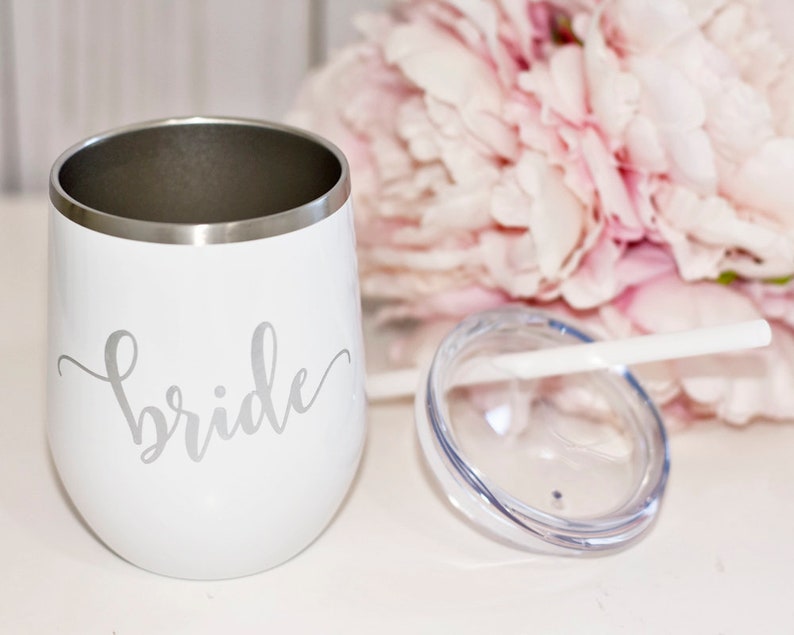 Bride Wine Tumbler with straw Bride Travel Mug Engagement Etsy