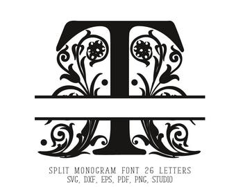 Split Monogram Font SVG Regal Split Monogram font Alphabet DXF Split Monogram Letter Clipart SVG Files for Silhouette Cameo or Cricut