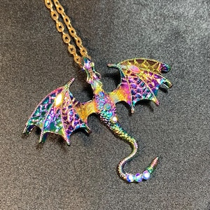 Flying Dragon necklace, soaring Dragon pendant, Dragon jewelry, Fantasy jewelry, Dragon pendant necklace with crystals Prismatic rainbow