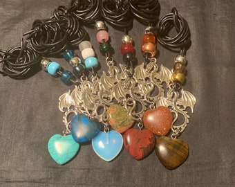Dragon heart necklace, Dragon crystal pendant, crystal heart necklace, dragon charm, blue apatite, unakite, opalite, goldstone, tigers eye