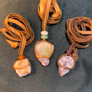 Rough gemstone necklace, Watermelon Tourmaline, Ruby, Fire Opal, Mexican Opal, Pink Opal, Quartz, natural jewel lovers gift, leather cord