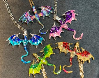 Flying Dragon necklace, soaring Dragon pendant, Dragon jewelry, Fantasy jewelry, Dragon pendant necklace, colorful enamel with crystals