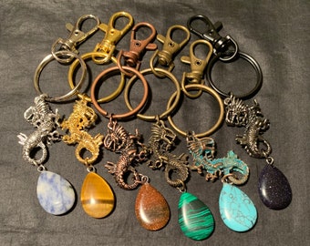 Dragon keyring, Imperial dragon crystal keyring, lobster clasp crystal dragon keyring, natural stone keychain, teardrop crystal keyring