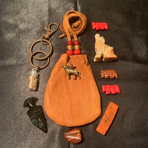 Wolf Spirit Pouch, Red Wolf medicine bag, wolf totem stone, red wolf fetish, wolf spirit animal, red wolf figurine, animal spirit stone
