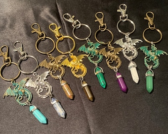 Dragon keyring, Heraldic Dragon Crystal Pillar keyring, large dragon key ring, crystal keyring, dragon charm keychain, dragon party favor