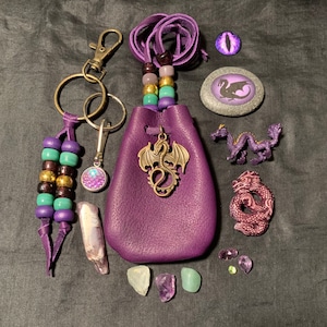 Dragon Spirit pouch, Purple Dragon medicine bag, spirit dragon pouch, dragon figurine, dragon spirit animal, animal spirit stone
