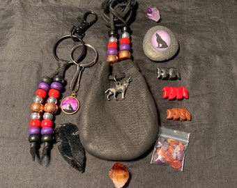 Wolf Spirit Pouch, Black wolf medicine bag, wolf fetish pouch, black wolf totem, wolf spirit animal, wolf energy, animal spirit stone