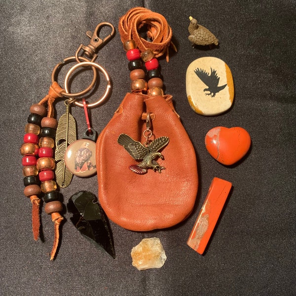 Hawk Spirit pouch, Hawk medicine bag, Hawk totem stone, Hawk spirit animal, Hawk figurine, Red Tailed Hawk pouch, Red Tail Hawk bag