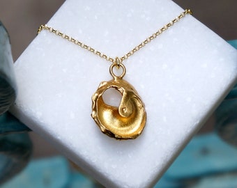 Solid Gold Real Sea Shell Pendant for Women and Girls, Summer Gift Ideas for Her, Greek Handmade Summer Jewelry in 14K Gold - 9K - 18K