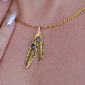 Olive Leaves necklace 14K Gold plated and Black Rhodium on Sterling Silver. Electroformed Pressed flower necklace from Mother nature jewelry